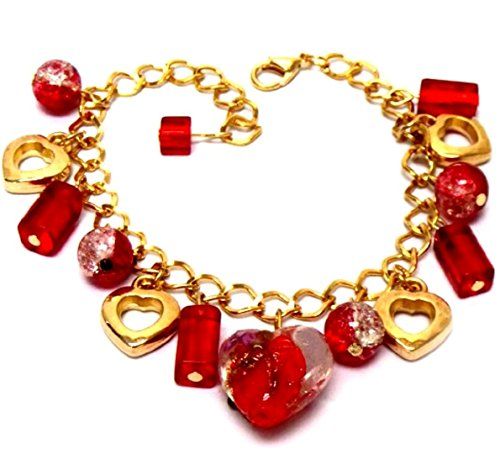 Red Heart Beads Charm Bracelet D5 Murano Glass Larger Wri... www.amazon.com/...