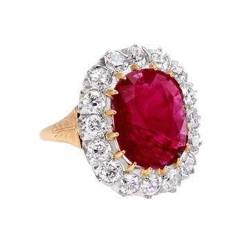 4.70 Ct Cushion Ruby With Diamonds Ring Yellow Gold 14K