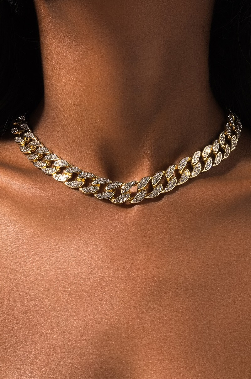 AKIRA Label Crystal Chain Necklace in GOLD CRYSTAL