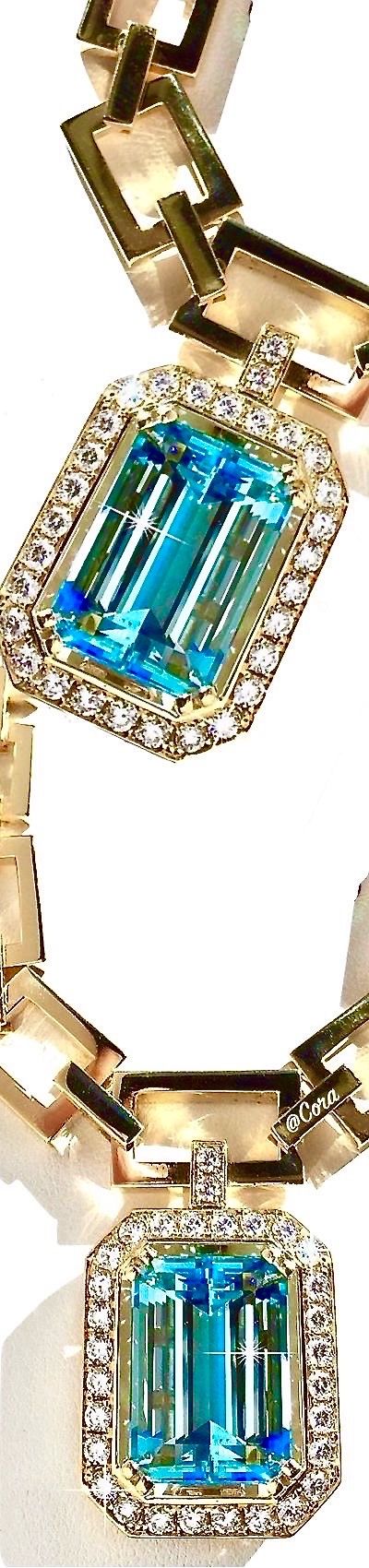 #Aquamarine #Diamonds  And #Gold #StatementNecklace