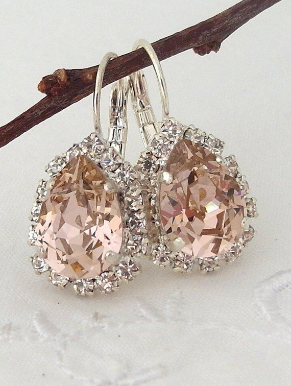 Bridal earrings,Blush earrings,Morganite earrings,Blush pink bridal earrings,blush bridesmaid earrings,Swarovski,teardrop crystal earrings