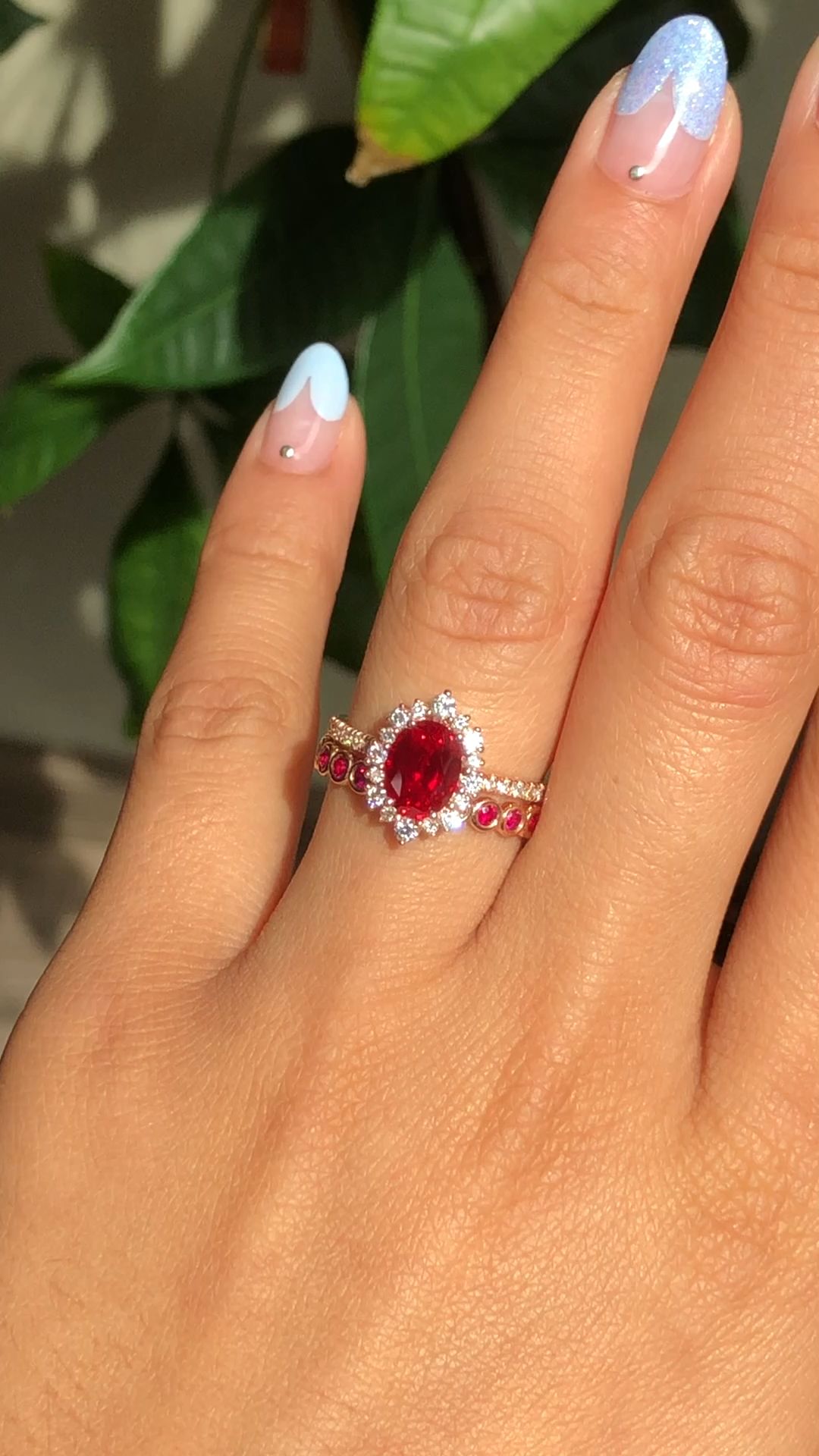 Ruby Bridal Ring Set by La More Design