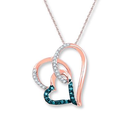 Heart Necklace 1/6 ct tw Blue Diamonds 10K Rose Gold|Kay
