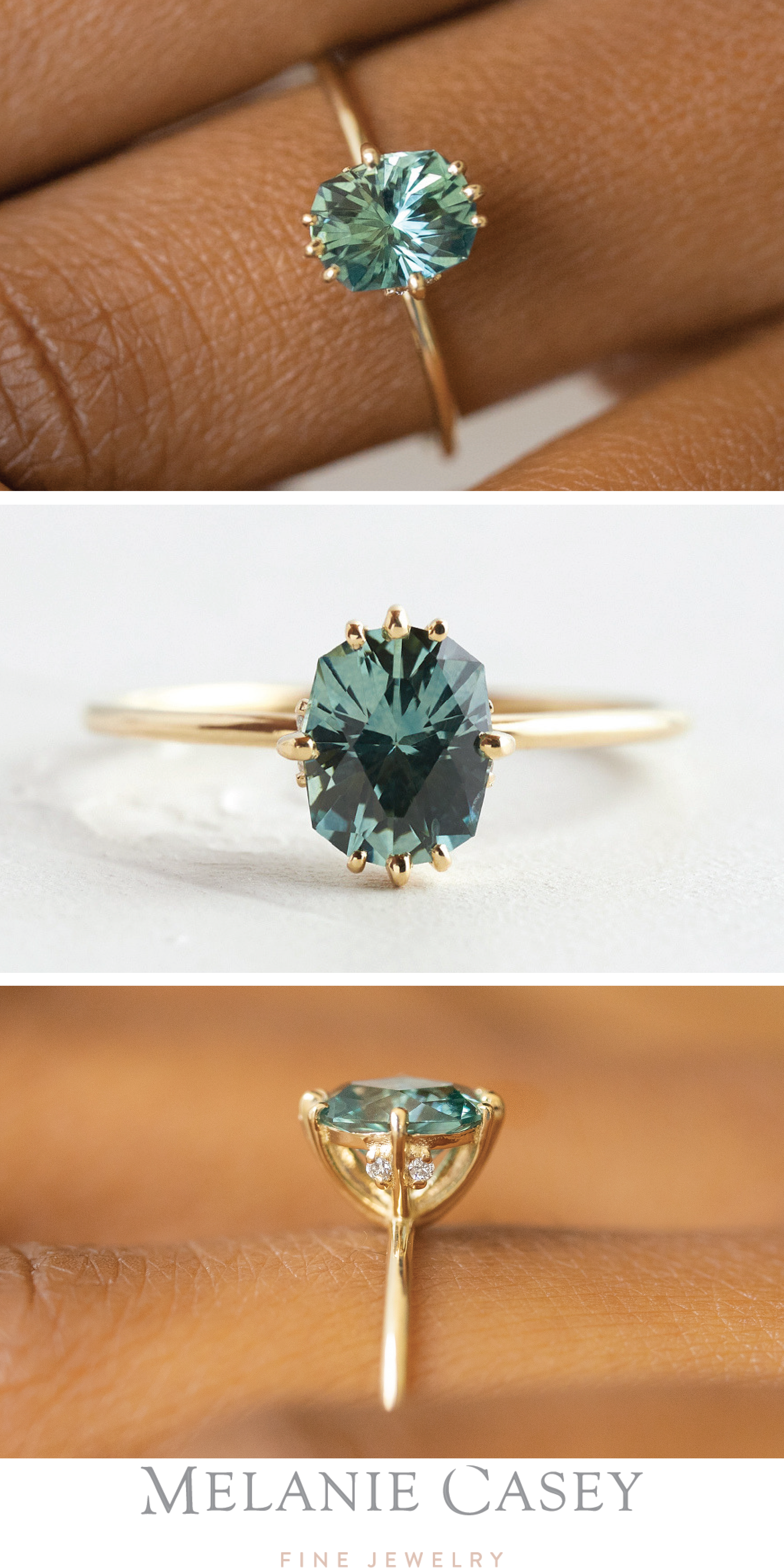 UNVEILED RING Green Sapphire Engagement Ring, 14k Yellow Gold