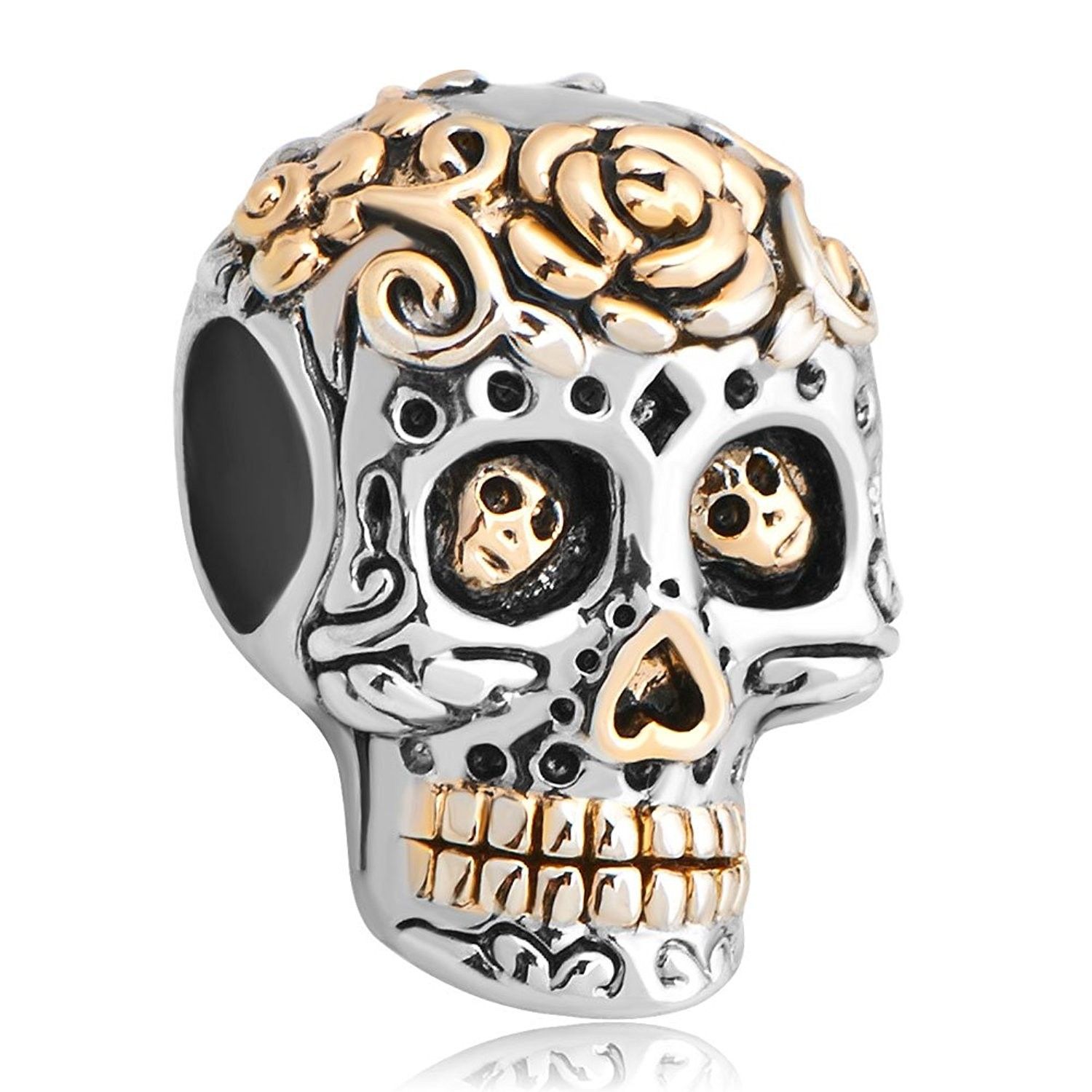 Sterling Silver Skull Charm Dia De Los Muertos Beads For Bracelets - CX125JSX7Y5...