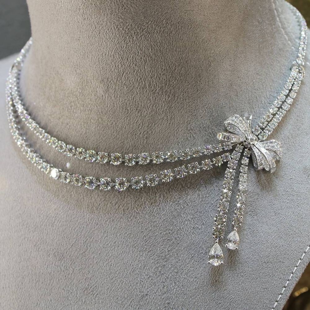 Bow Necklace 925 Sterling Silver White Round Pear Drop Handmade CZ New Jewelry  | eBay