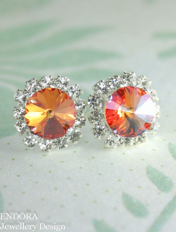 Crystal earrings Bridesmaid earringsOrange wedding Orange | Etsy