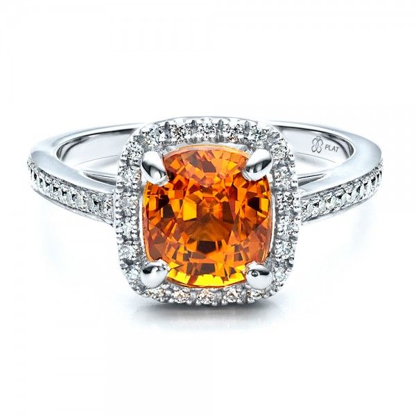 Custom Diamond And Orange Sapphire Engagement Ring