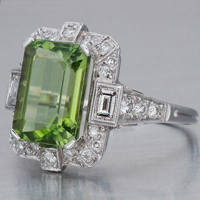 Art Deco Peridot Diamond Ring by renee #diamondrings
