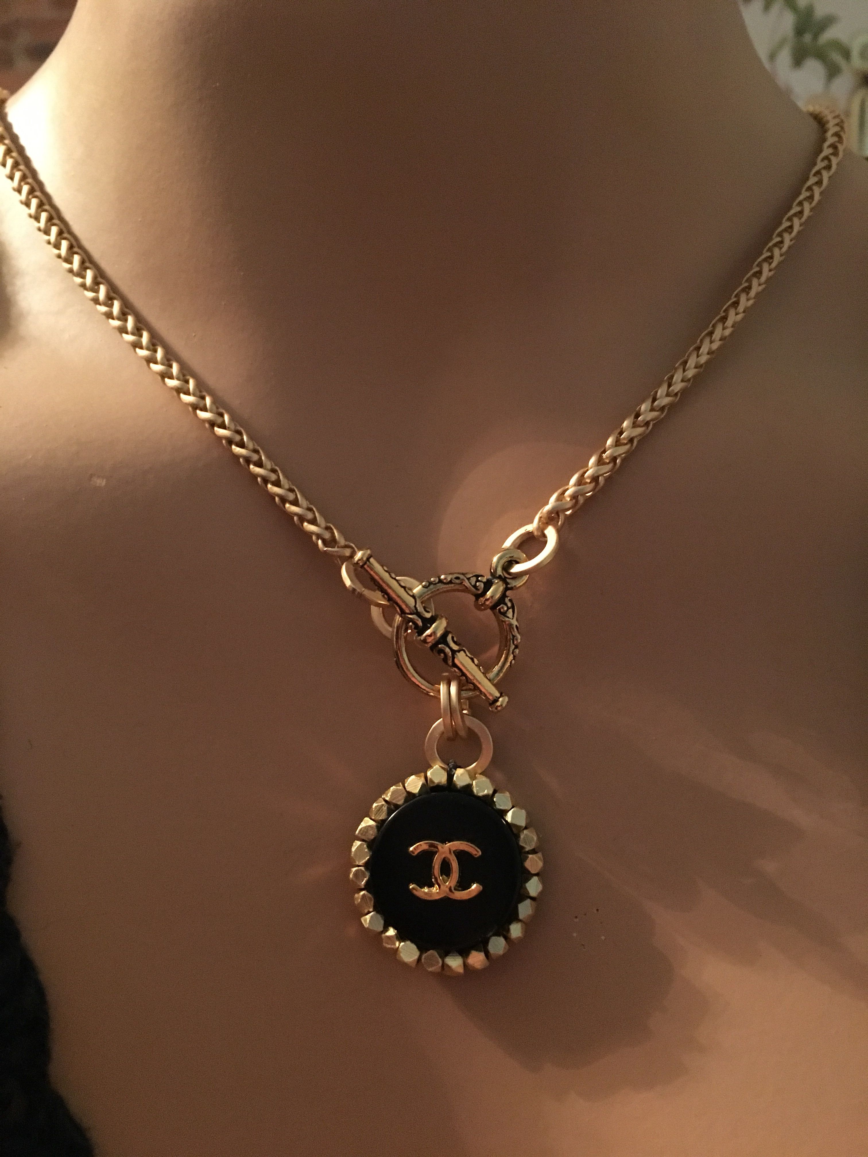Designer Button Necklace, Black & Gold