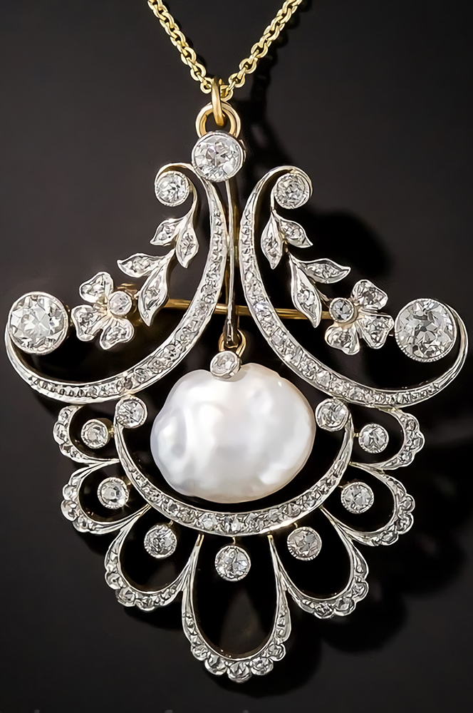 Edwardian pearl and diamond pendant, circa 1900