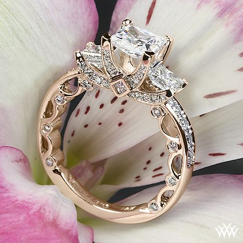 20k Rose Gold Verragio PAR-3064P Bead-Set Princess 3 Stone Engagement Ring