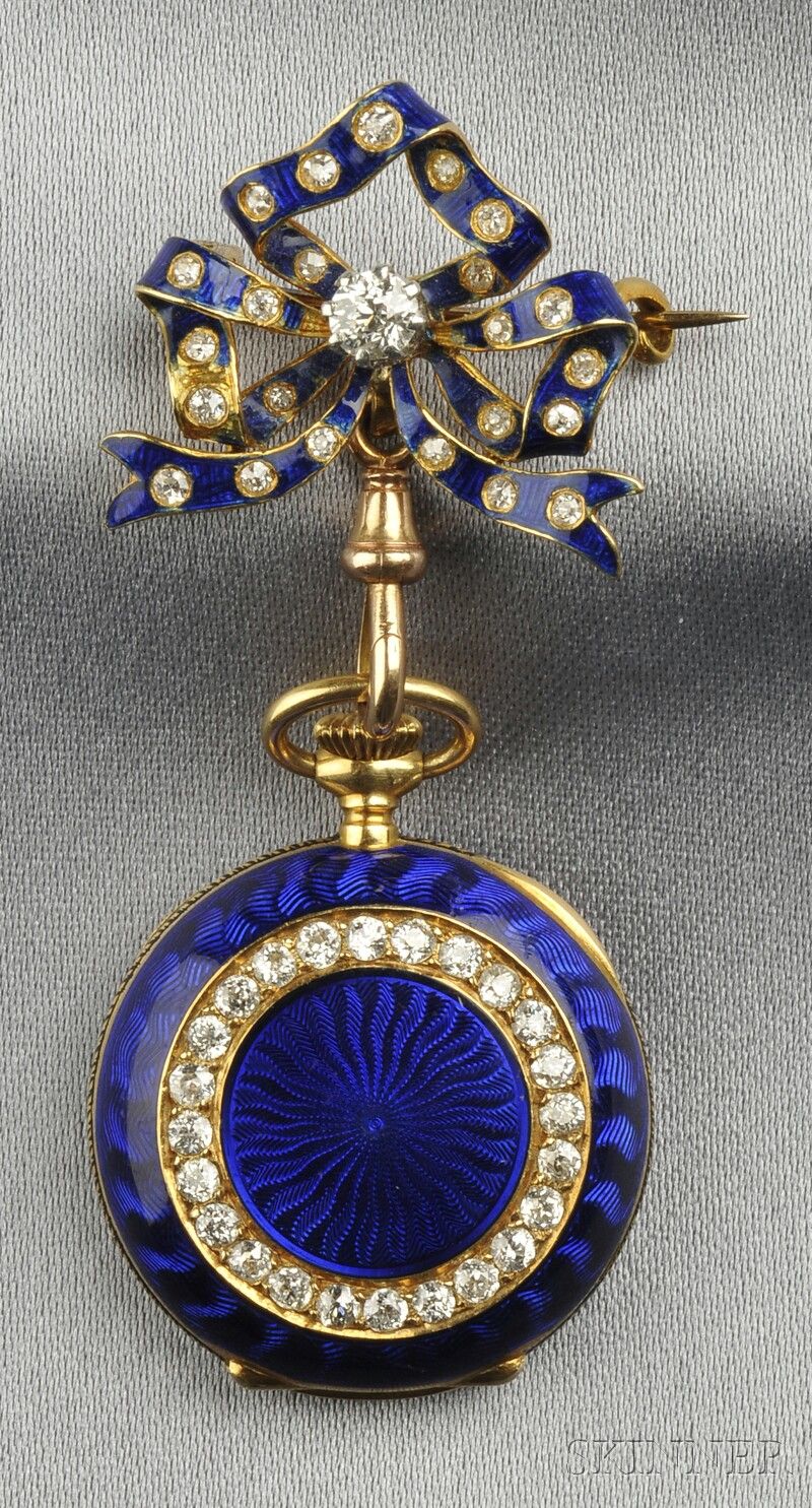 Antique 18kt Gold, Enamel, and Diamond Pendant Watch, Tiffany & Co. | Sale Number 2586B, Lot Number 421 | Skinner Auctioneers